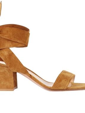 Gianvitto Rossi Navy Suede Ankle-Tie Block-Heel Sandals